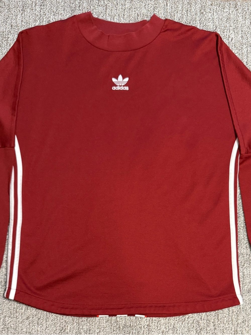 Adidas Shirt Mens Burgundy Striped Long Sleeve Maroon Red Old School Hip Hop